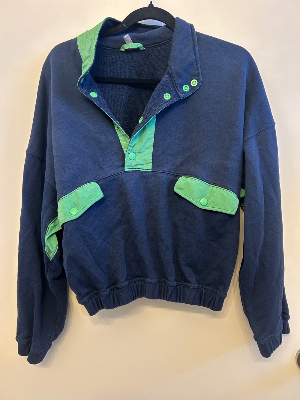 Navy and Green Pullover Sweatshirt- Snap-Front